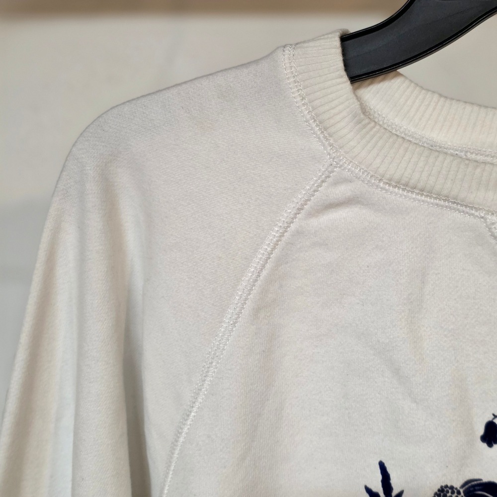 American Eagle Women Med Cream Floral Graphic Raglan Pullover Sweatshirt AE Logo - Picture 2 of 12